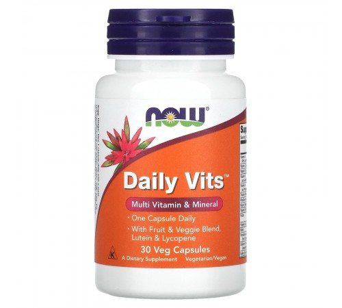 Мультивітаміни та мінерали, Daily Vits, Now Foods, 1 на день, 30 вегетаріанських капсул