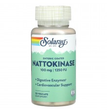Наттокиназа, Nattokinase, 100 мг, 1250 FU, Solaray, 30 капсул вег. капсул