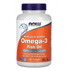 Омега-3, Omega-3 Fish Oil, Now Foods, 1000 мг, 180 EPA/120 DHA, 200 капсул