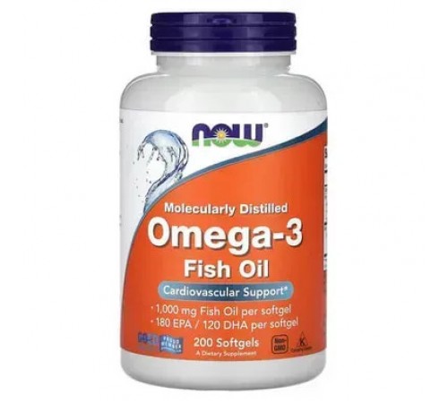 Омега-3, Omega-3 Fish Oil, Now Foods, 1000 мг, 180 EPA/120 DHA, 200 капсул
