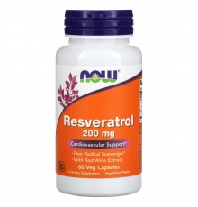Ресвератрол (Resveratrol), Now Foods, 200 мг, 60 вегетарианских капсул