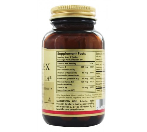 Витамины группы В+С, B-Complex with Vitamin C Stress Formula, Solgar, 100 таблеток